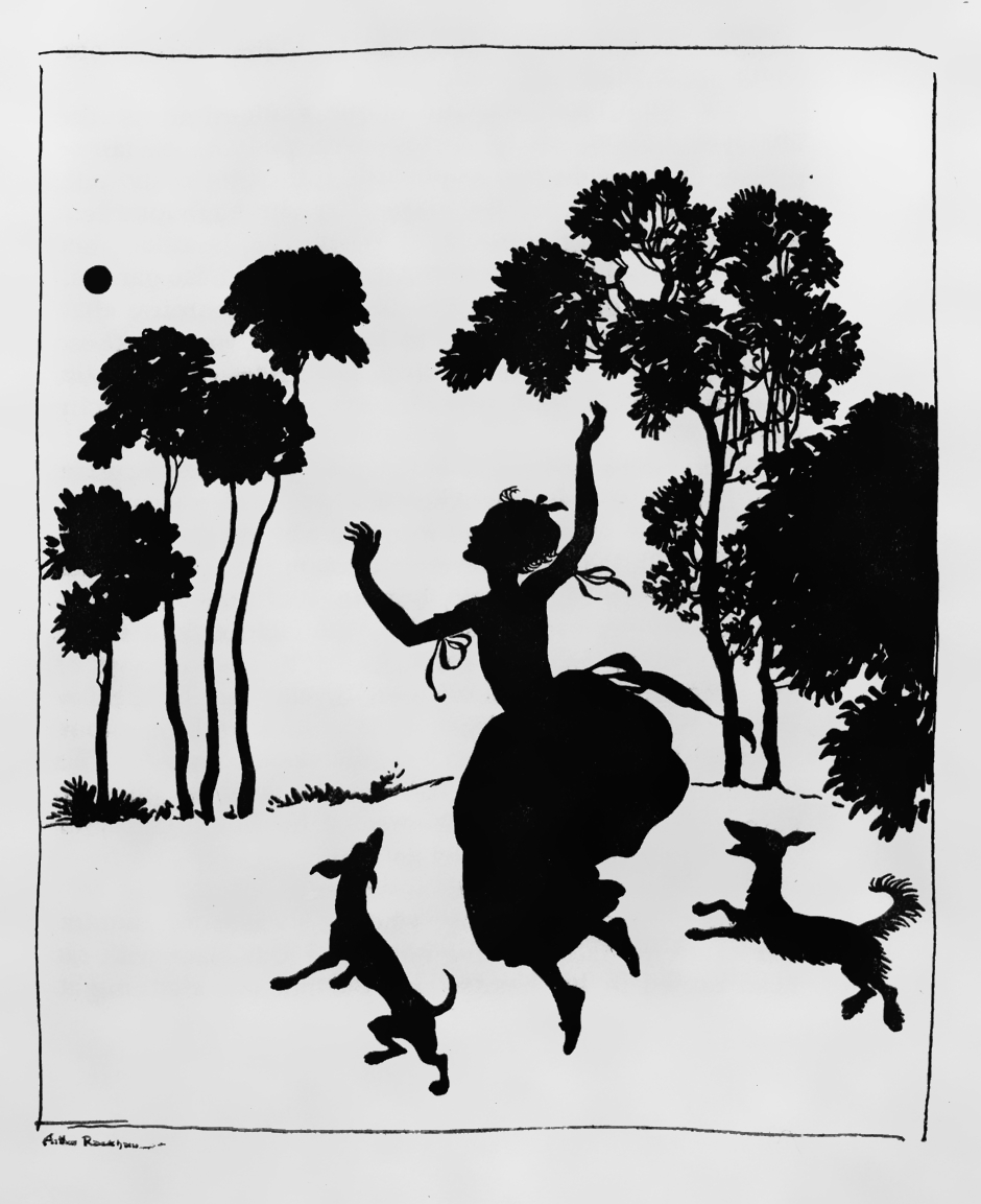 Ilustración clásica en silueta de Cenicienta por Arthur Rackham