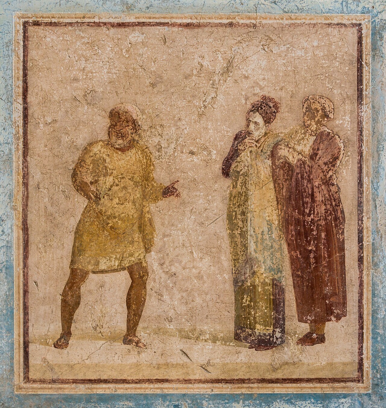 Fresco de Pompeya que muestra actores romanos en una farsa cotidiana