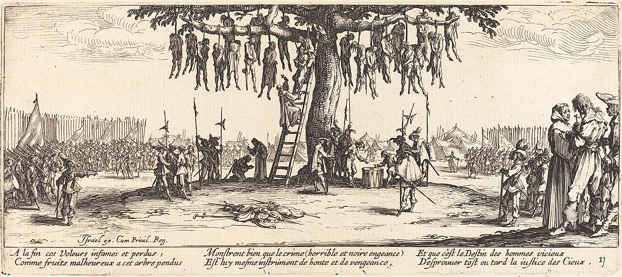 Grabado historico de la horca por Jacques Callot en 1633