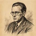 Retrato artístico estilo boceto a carboncillo del dramaturgo Michael Chéjov con lentes redondos