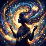 Ilustración artística que representa la expansión de una mente altamente creativa, con ideas y referencias artísticas swirling alrededor.