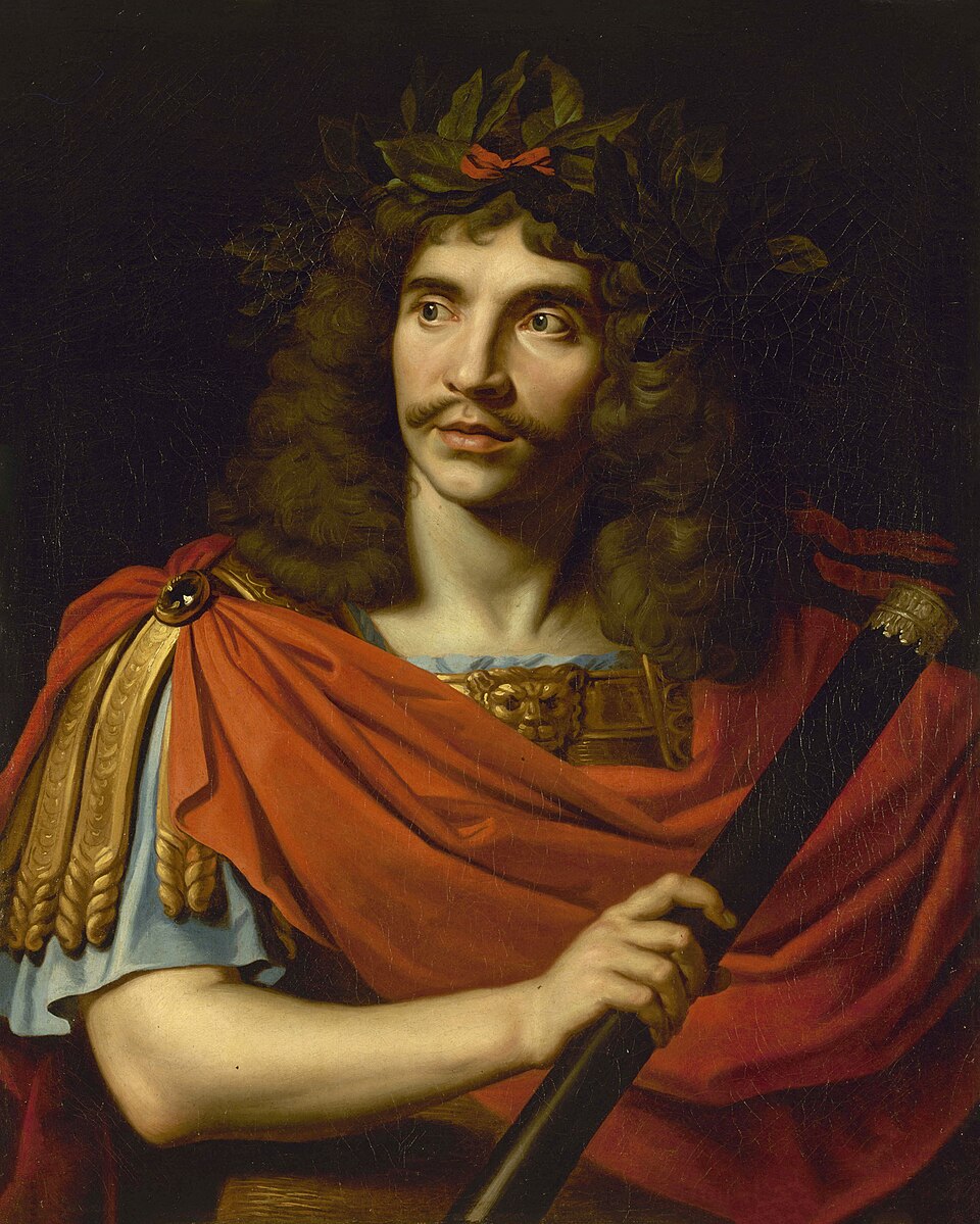 Retrato al óleo clásico del dramaturgo francés Molière